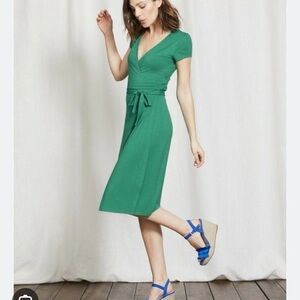 Boden green jersey wrap short sleeve dress